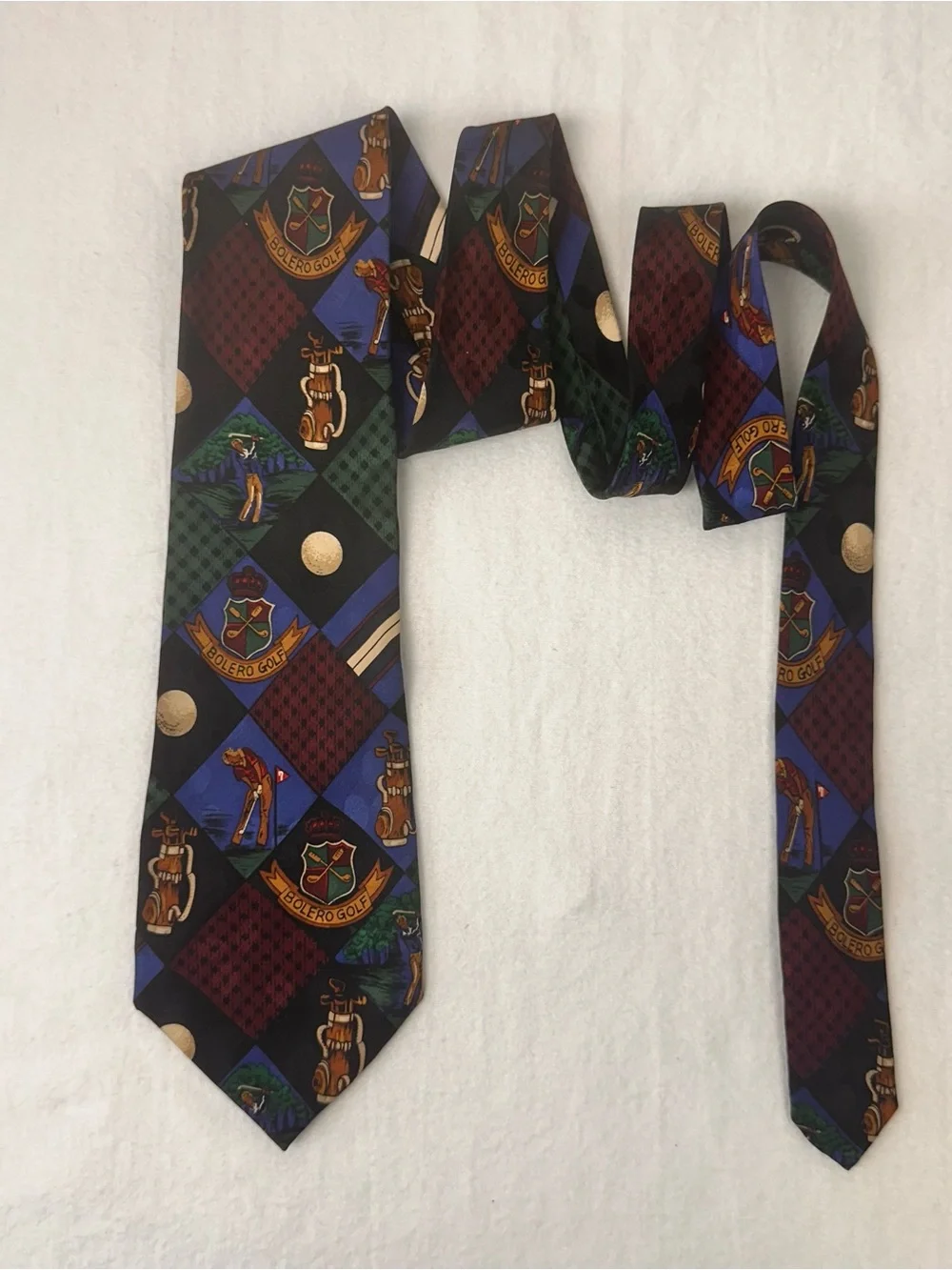 Men's Multi-Color Golf Pattern Silk Tie - Blue & Burgundy